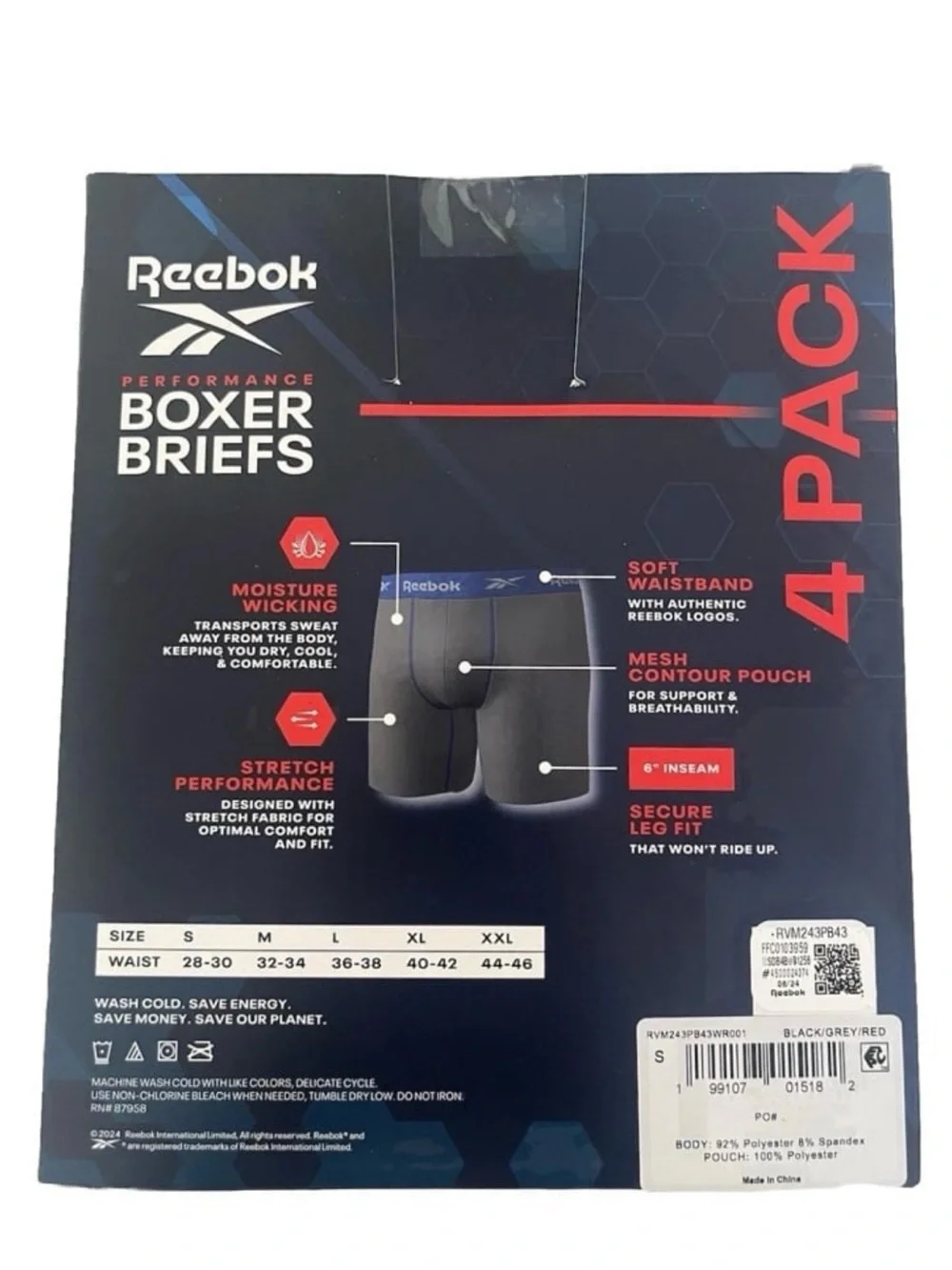 Reebok Men’s Performance Boxer Briefs New in Box Size Small - 4 Pack